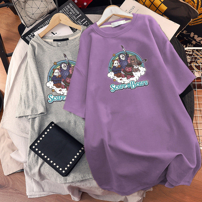 Korean summer women ins Dress Large mm violet Cartoon Easy pure cotton Short sleeved Mid length version t-shirt dressin the Women's clothing/Boutique , Large size women  category - from Buy2taobao.com to provide professional Taobao agent buy service