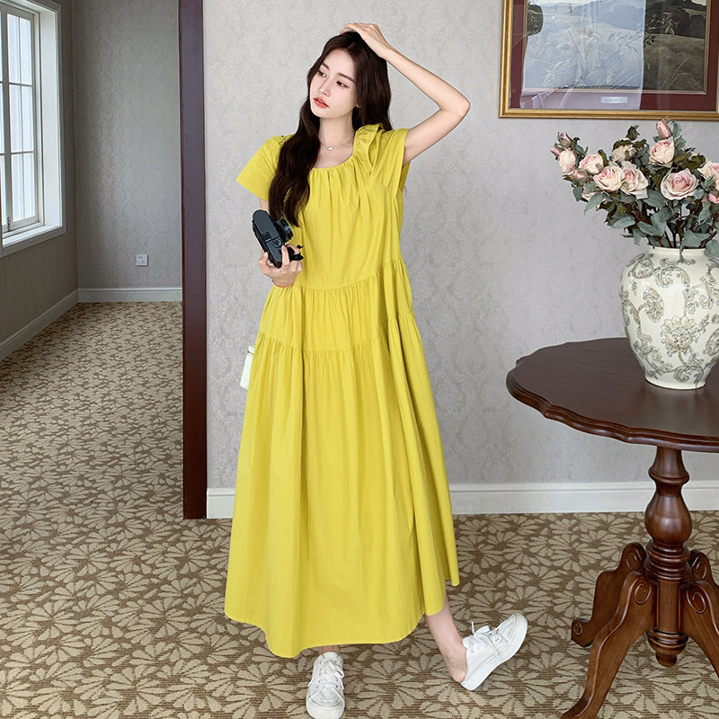 黄绿色连衣裙女夏2025新款法式甜美风浪漫度假少女感超火爆款长裙,女装连衣裙,2C300