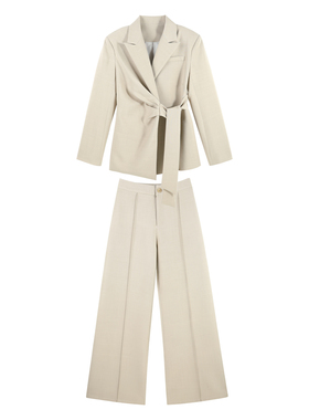 【辰大嗓严选】2026春季侧绑带收腰外套阔腿裤套装HBZW800260