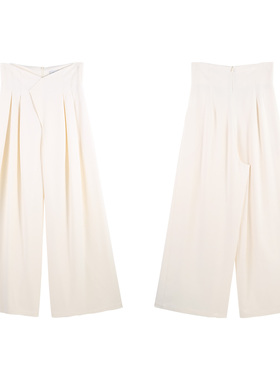 2025冬季新款时尚女装设计感高腰压褶垂感阔腿裤长裤HBZX710082