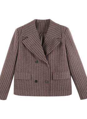 2025冬季新款双排扣开衫复古风大翻领条纹西装版型外套HBZW800066