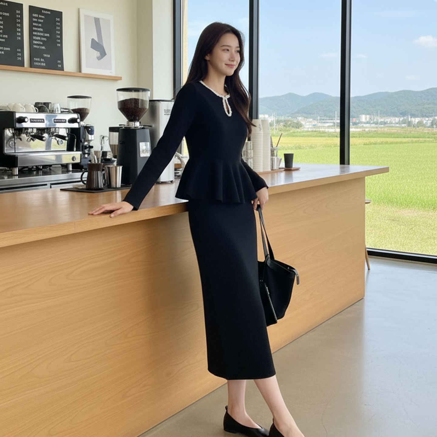 淑女风珍珠领荷叶边针织套装女显时尚套装