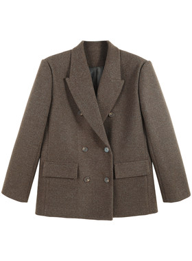 2025冬季新款老钱风翻领双排扣宽松修身通勤短款外套HBZW800063