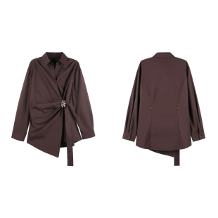 交叉领绑带长袖 不规则衬衫 2026夏季 衬衣HBZW800355 金金宠粉