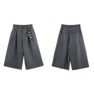 休闲中裤 2025秋季 复古条纹高腰阔腿五分裤 时尚 HBZXW918085 新款