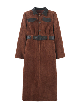 2025冬季新款时尚日常百搭休闲风撞色拼皮长袖连衣裙HBZX710155