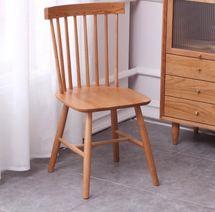 樱桃木白橡木温莎椅实木餐椅复古椅子北欧简约原木风中古风实木凳