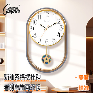 康巴丝静音摇摆挂钟创意艺术客厅简约时尚 石英钟挂墙钟表 挂表新款