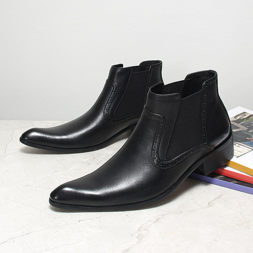 欧版高端切尔西靴头层牛皮短靴