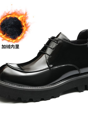 秋冬加绒牛皮增高防滑男马丁靴