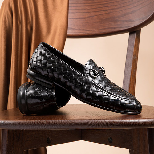 商务休闲透气编织鞋男开边珠