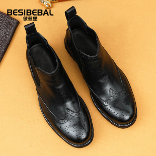 高端固特异鞋底里外是舒适的马皮男士皮靴牛皮鞋垫一脚蹬切尔西靴