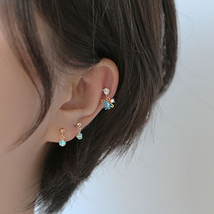 Fille定制 夏微甜海蓝钻包金整体925纯银螺丝细针耳钉耳骨耳环女