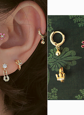 Fille 时尚混搭区分度 经典好看 包金纯银耳扣改良短针耳骨女耳钉