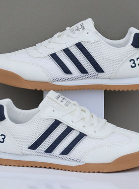 夏透气网面运动鞋男休闲百搭小白鞋青年德训鞋夏天单网眼镂空单鞋