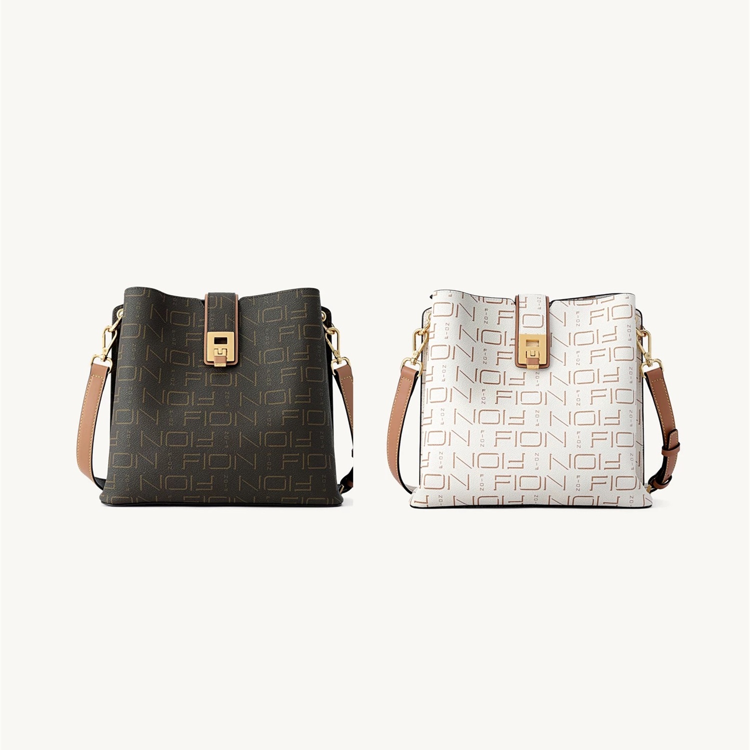 fion菲安妮汉堡系列印花水桶包