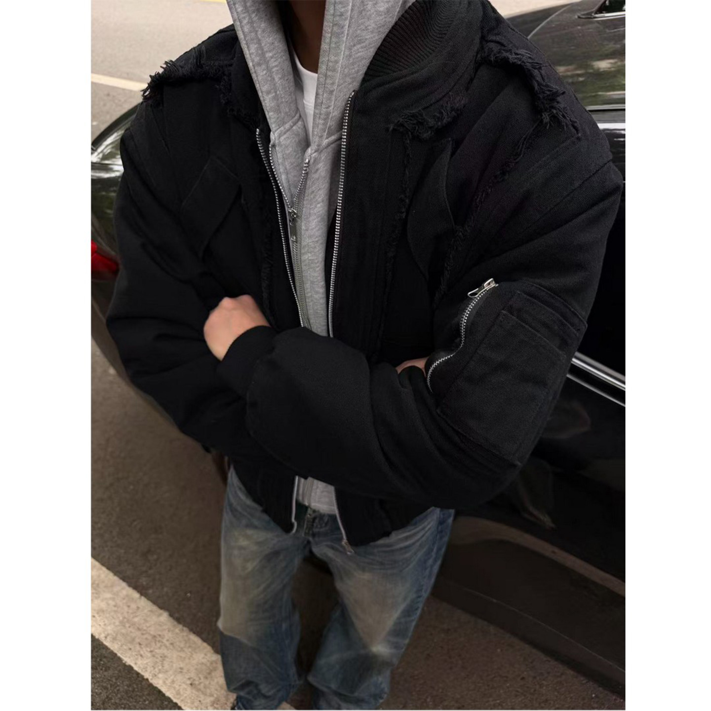 做旧水洗帆布重磅夹克棉衣男女款