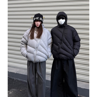 双拉链放射线斜拉链解构连帽羽绒服男女同款cleanfit冬季保暖外套