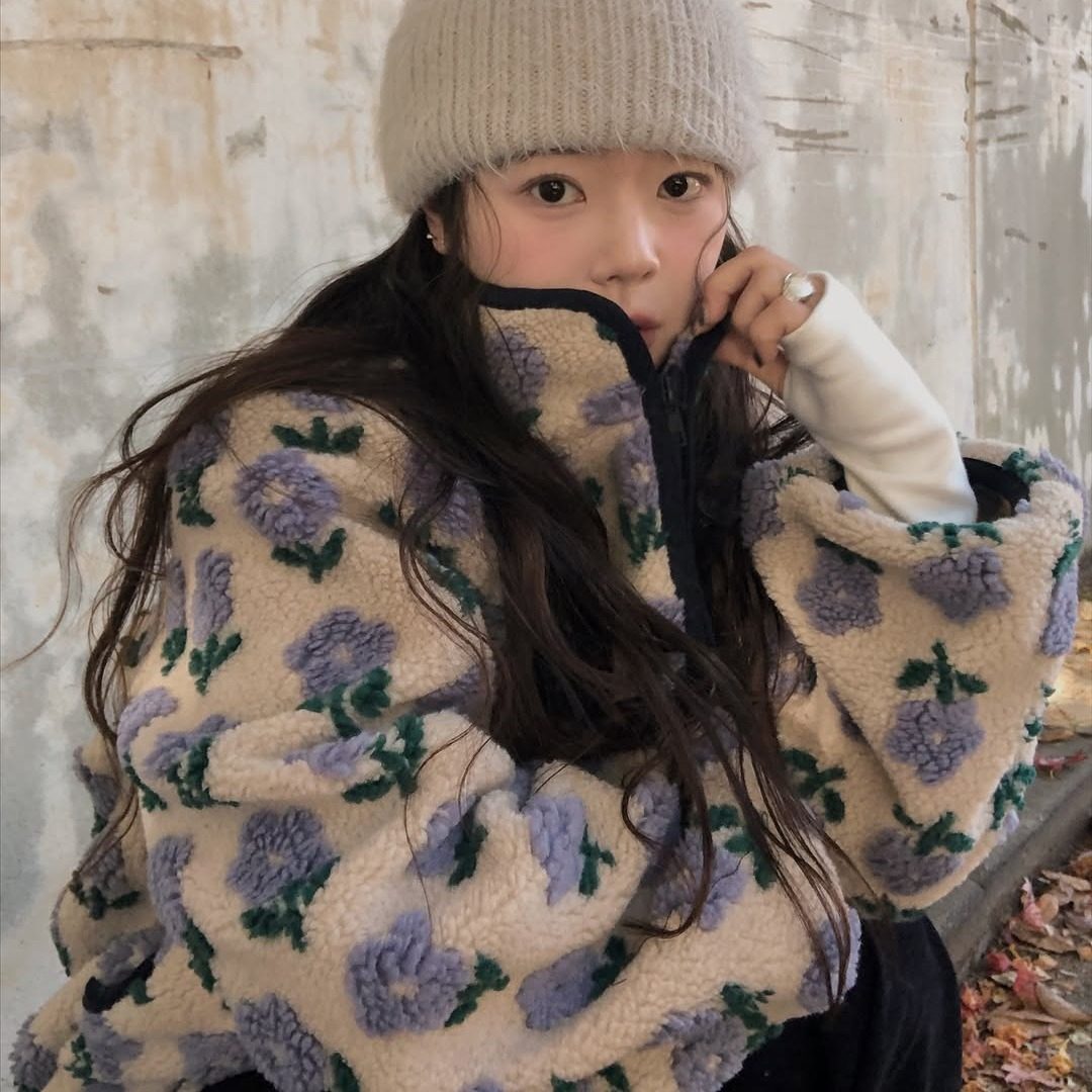 韩国东大门新款减龄立体花朵摇粒绒卫衣宽松立领羊羔毛休闲外套女