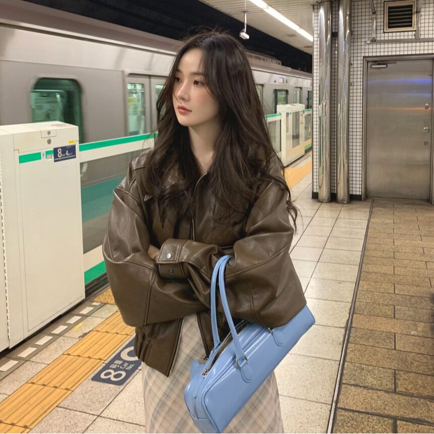 韩国帅气拉链PU皮衣夹克短外套女