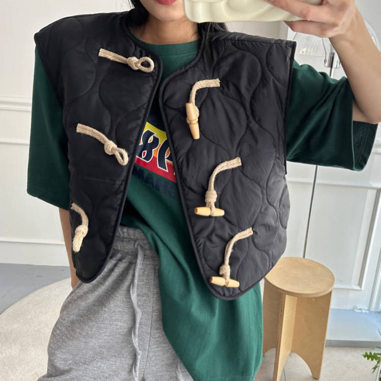 棉服韩国牛角扣菱形格外套