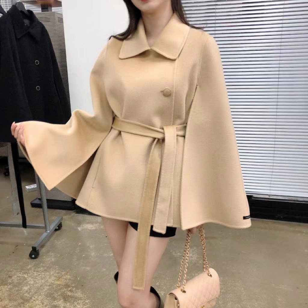 韩国东大门2025冬装设计感时尚翻领毛呢外套女披肩斗篷式羊绒大衣