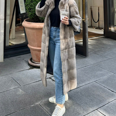 韩国仿水貂绒中长款皮草大衣外套