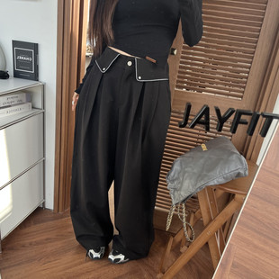 韩国东大门2026春装松紧高腰显瘦高级感垂坠感西装直筒阔腿裤女