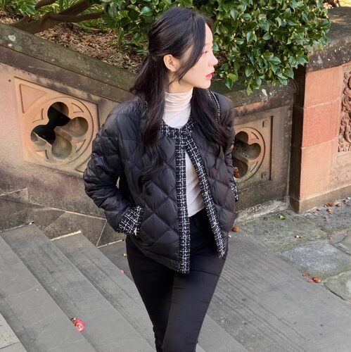 韩国小香风菱格纹羽绒棉服外套