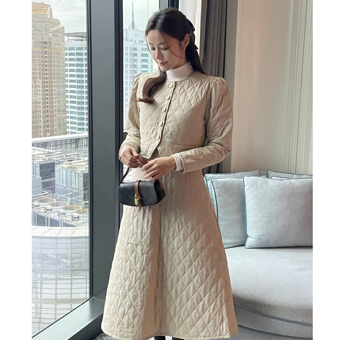 背心裙短款韩国棉服外套菱形格