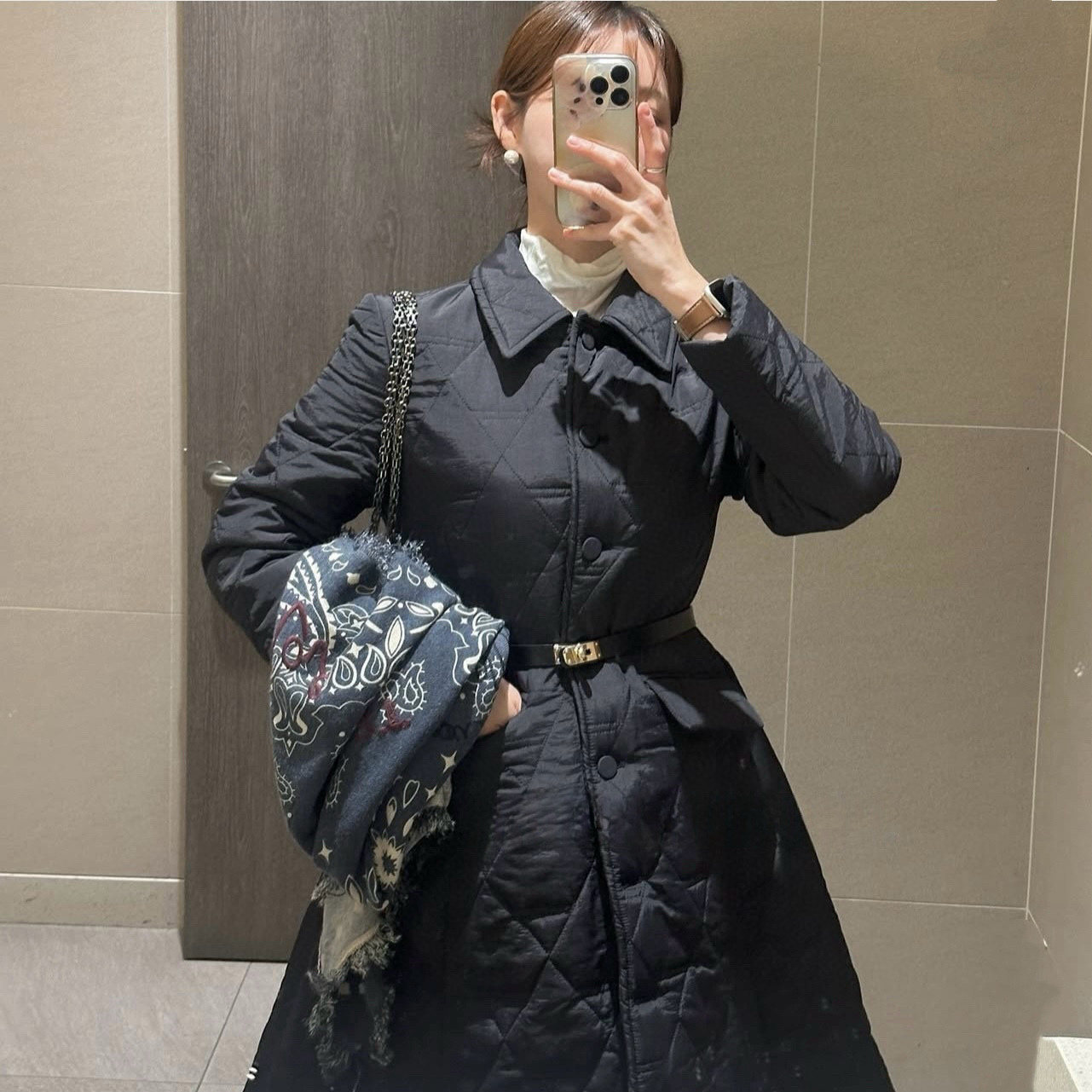 韩国菱格纹连衣裙棉服大衣外套女
