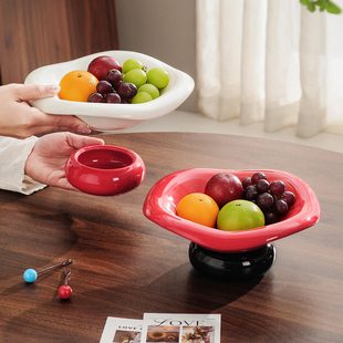 高端轻奢沥水果盘家用客厅高颜值陶瓷水果盘茶几高档果盘新年摆件