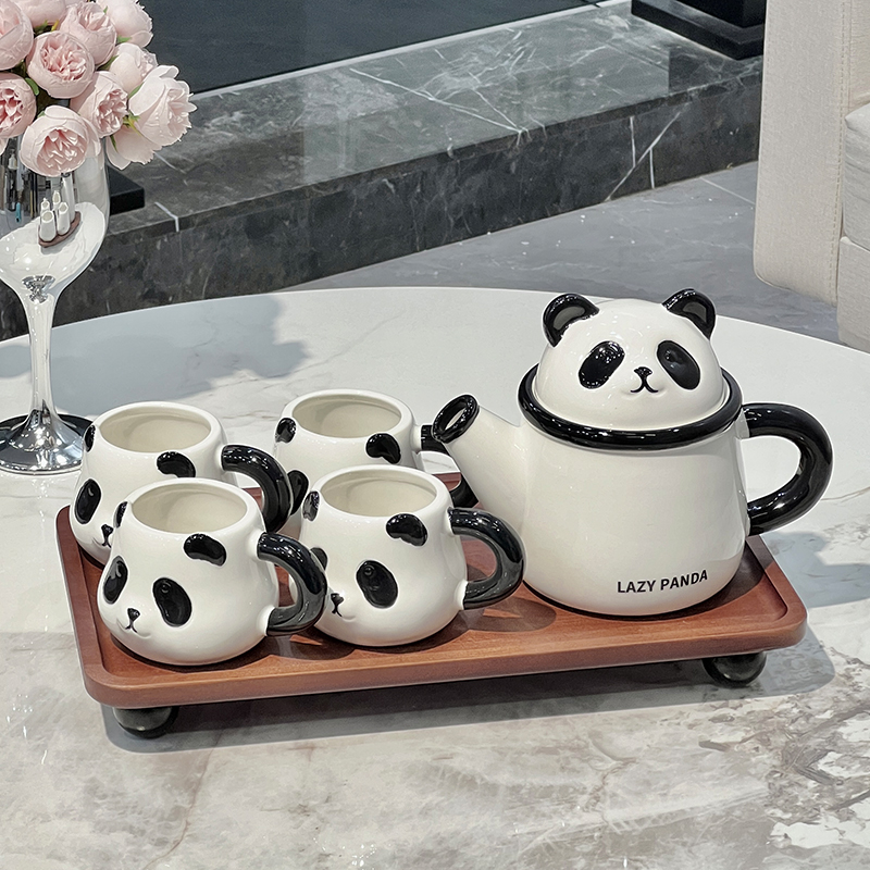 熊猫高级感中式陶瓷茶具套装家用客厅水杯茶壶茶杯水具乔迁送礼物
