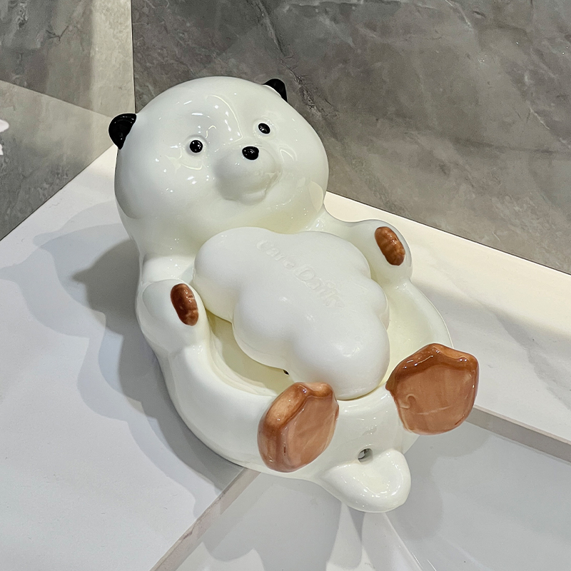 沥水陶瓷海狸香皂盒轻奢肥皂盒浴室洗漱台卫生间不积水收纳皂碟托