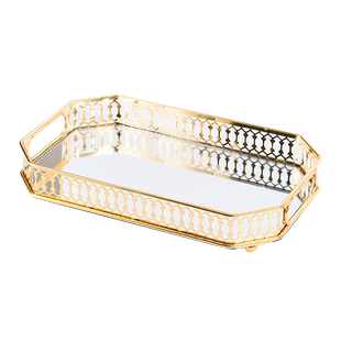 镜面玻璃托盘长方形茶盘轻奢水杯杯子水果托盘家用客厅放茶杯商用