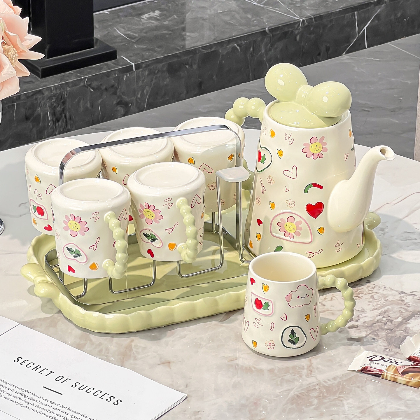 奶油风茶壶茶杯套装高颜值陶瓷客厅水杯家用茶具乔迁新居水具礼品,餐饮具,水具套装,淘宝优惠券,粉丝福利购,淘宝优惠卷