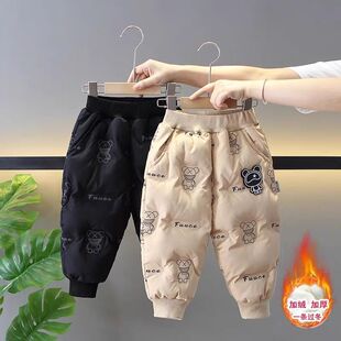男童加绒裤子一条过冬秋冬2023新款儿童冬季加棉三层加厚棉裤外穿