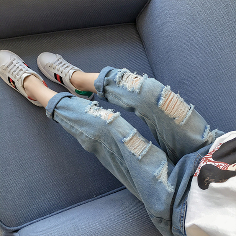 女童牛仔裤2024春秋中大女童百搭时尚破洞乞丐牛仔裤潮流休闲裤子