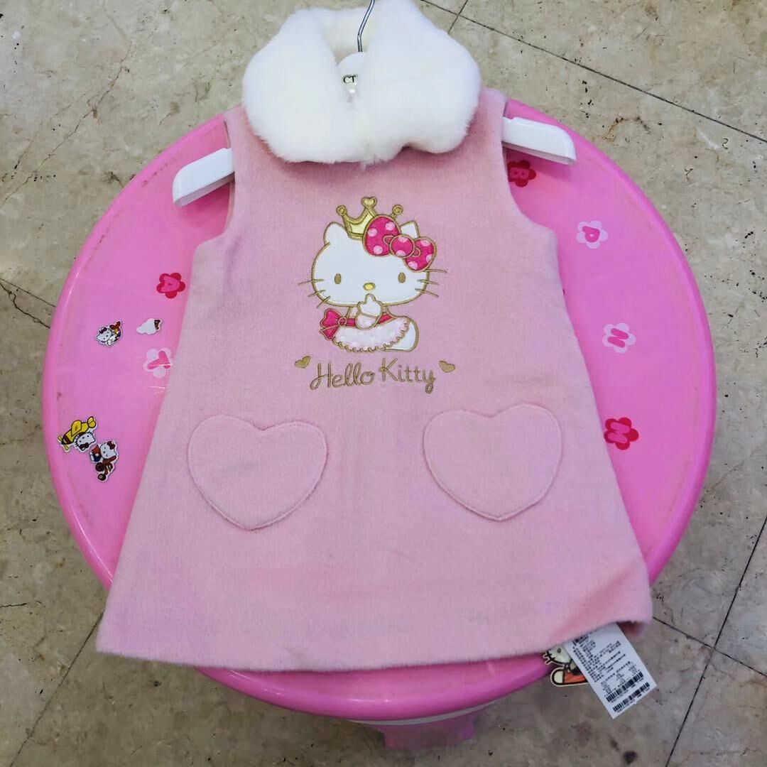 hello kitty专柜正品冬女童毛呢洋装毛领背心裙公主裙子184015102