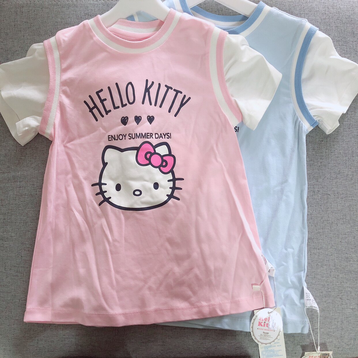 hello kitty儿童洋装裙子凯蒂猫女童夏纯棉休闲运动假两件连衣裙