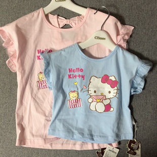 Hello kitty婴幼儿童装凯蒂猫女童夏季连肩袖上衣女宝纯棉短袖T恤
