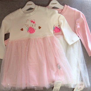 Hello kitty婴幼儿洋装女童春秋长袖拼接连衣裙凯蒂猫纱纱裙子