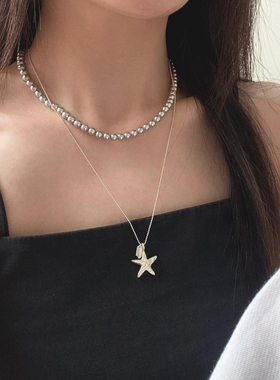 S925纯银lucky幸运海星项链女简约小众设计感韩国毛衣链