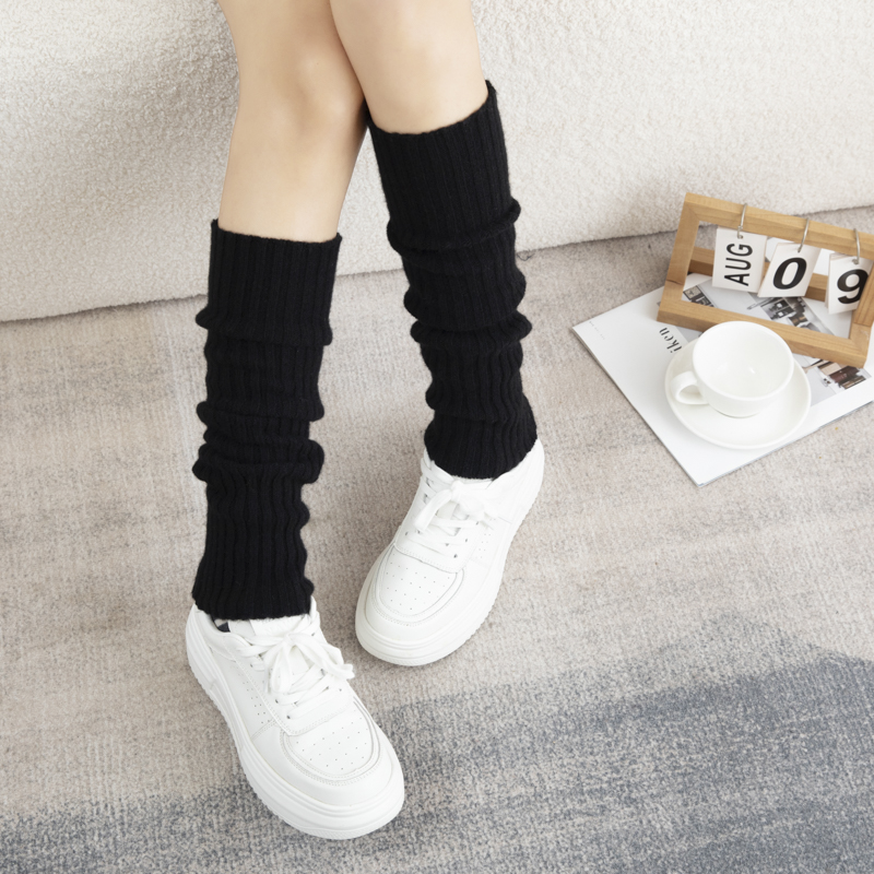 100%山羊绒堆堆袜套女秋季长筒袜保暖护腿高弹百搭个性黑色袜子