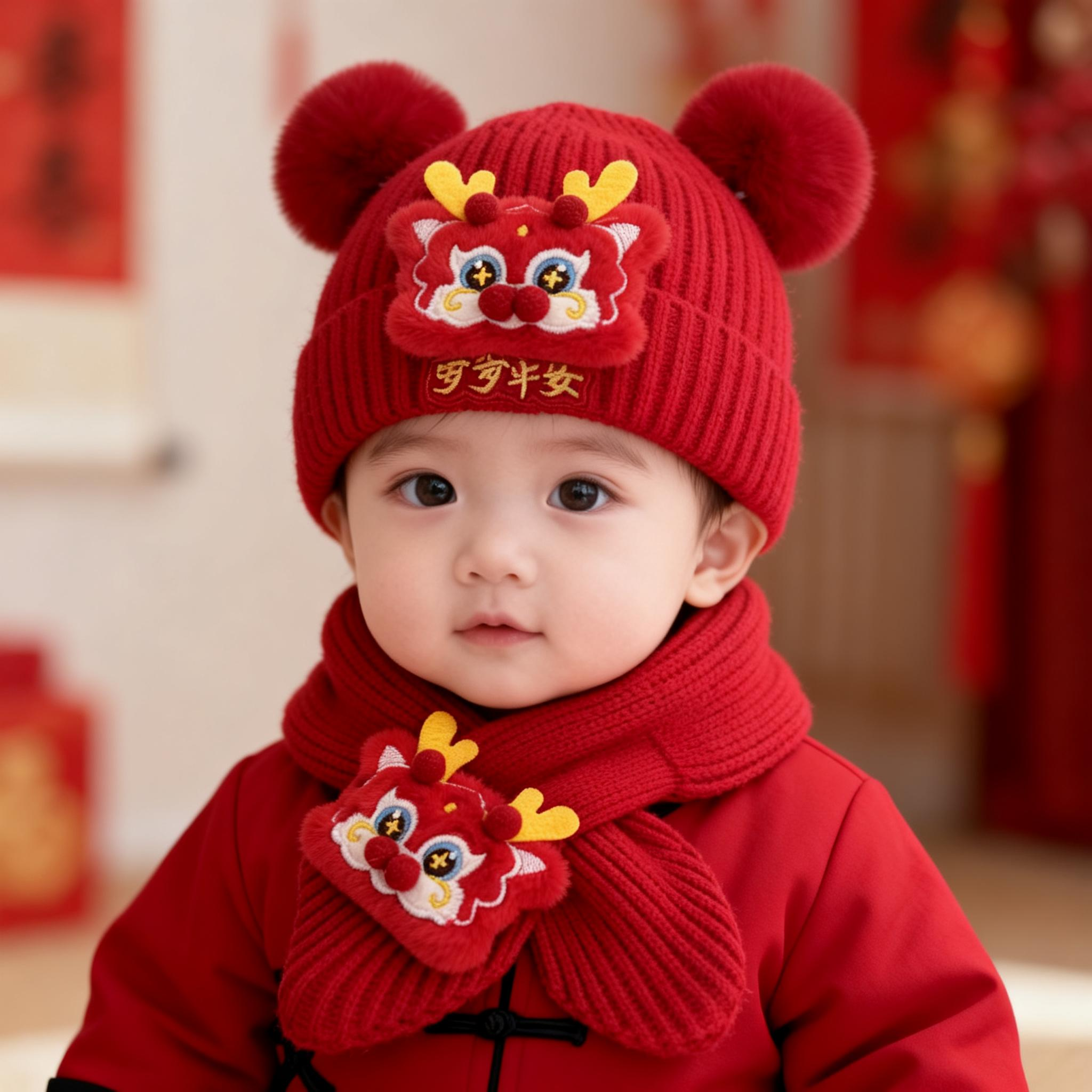 婴儿帽子秋冬季红色过年男女宝宝新年毛线帽保暖婴幼儿护耳套头帽,童装/婴儿装/亲子装,帽子,淘宝优惠券,粉丝福利购,淘宝优惠卷