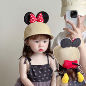 女宝宝帽子夏季 遮阳帽婴儿防晒草帽可爱超萌米妮蝴蝶结儿童鸭舌帽