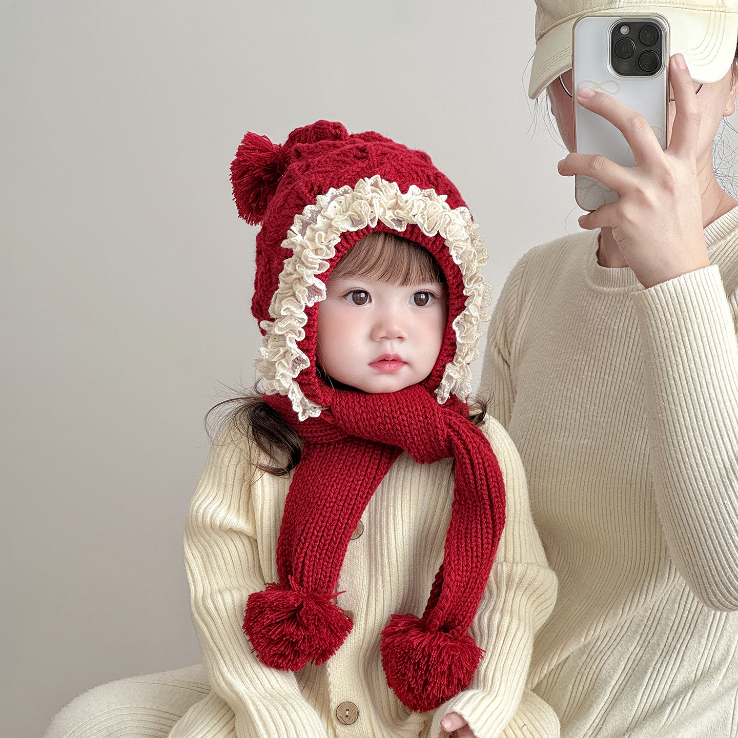 儿童帽子围巾一体秋冬季可爱甜美女宝宝护耳帽保暖针织女童毛线帽