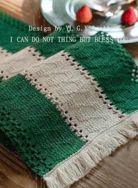 绿色长条桌旗棉麻编织布艺餐桌装饰布置桌布森系五斗柜盖布盖巾