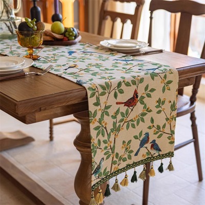 美式复古风桌旗棉麻高级感茶几电视柜长桌条桌布装饰布原木风盖布