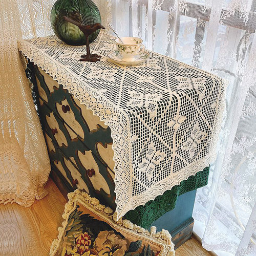 蕾丝桌旗原木风美式复古五斗柜鞋柜桌布镂空餐边柜鞋柜钩花盖布巾
